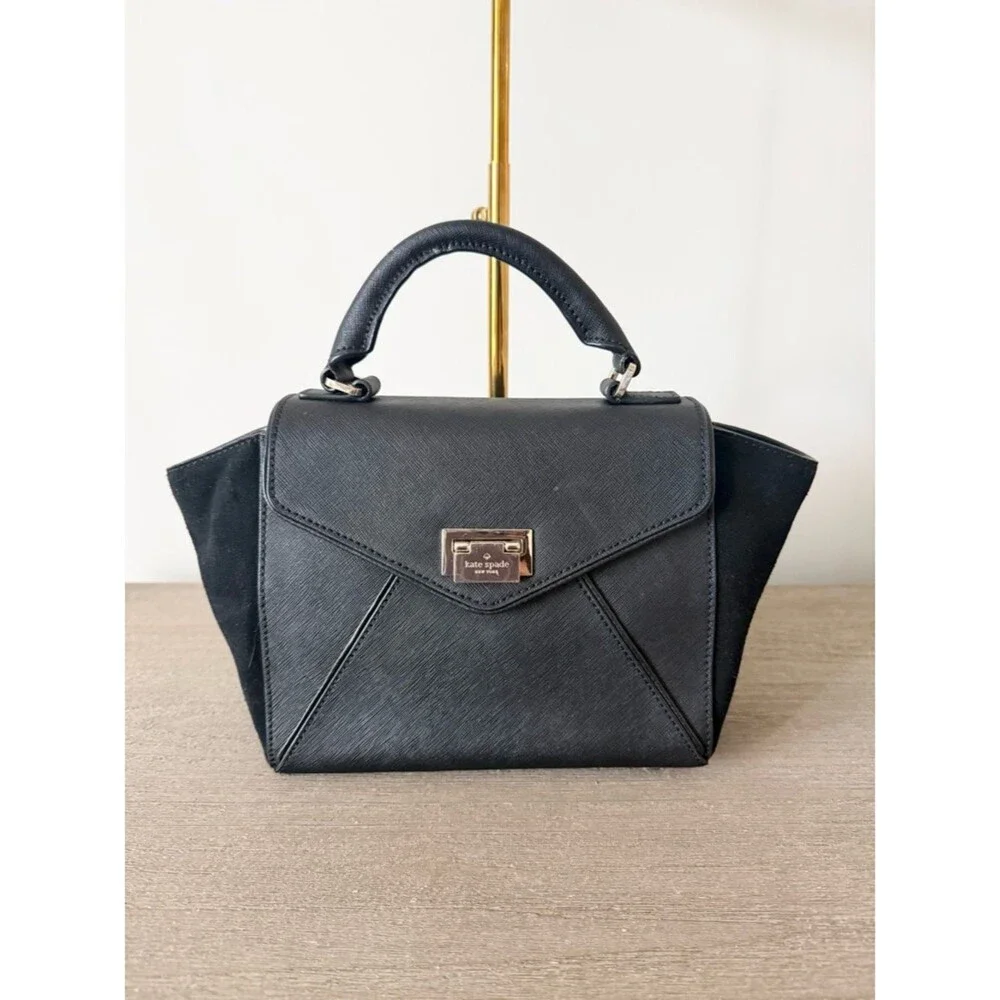 Kate Spade Small Wesley Place Suede & Leather Laurel Handbag in Black